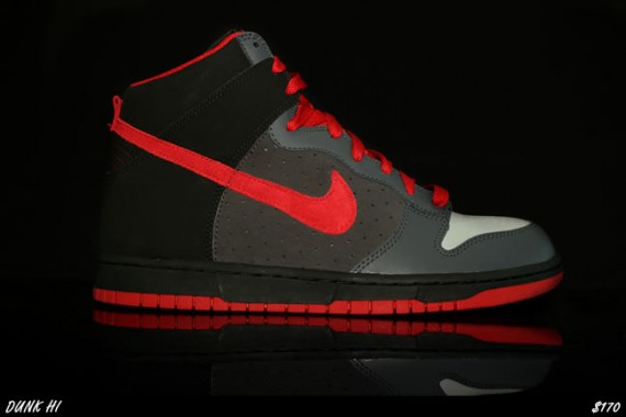 Nike Dunk High - Medium Gray - Vasrity Red - Black