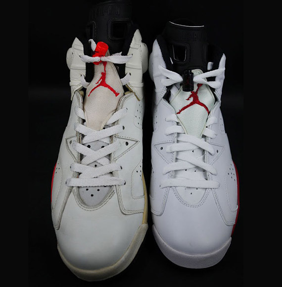 Air Jordan VI (6) - White - Infrared + White - Varsity Red | Side By Side Comparison