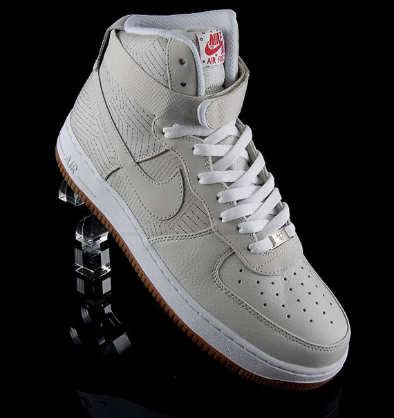 Nike Air Force 1 High Premium Light Bone Sport Red 06