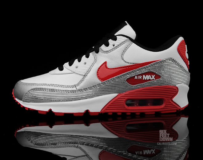 Nike Womens Air Max 90 White Varsity Red Metallic Silver 1