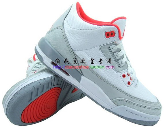 Air Jordan III Retro GS - White - Crimson - Neutral Grey - Wolf Grey