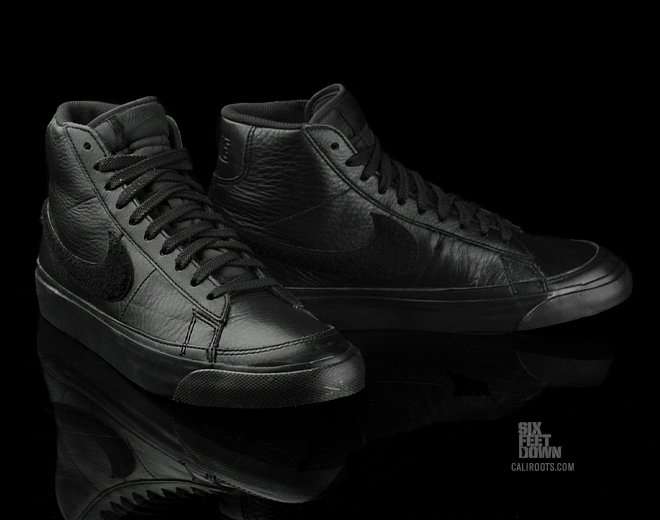 Nike Blazer Mid Premium Black Tumbled Leather Chenille 2