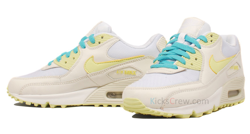 Nike Womens Air Max 90 Sail Citrine Yellow Mineral Blue 1