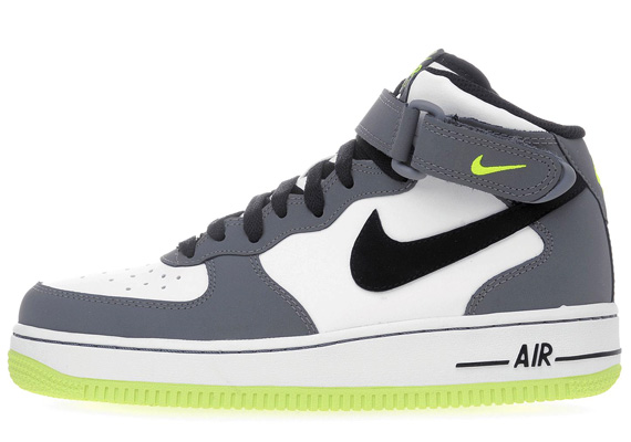 Nike Air Force 1 Mid Gs White Black Volt Grey 06