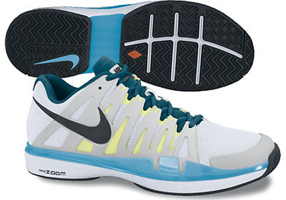 Nike Zoom Vapor 9 Tour Roger Federer White Green Abyss Current Blue Black Spring 2012