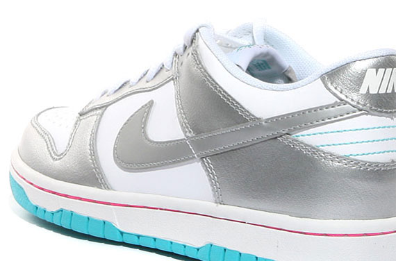 Nike Dunk Low GS - White - Metallic Silver - Bright Turquoise - Laser Pink