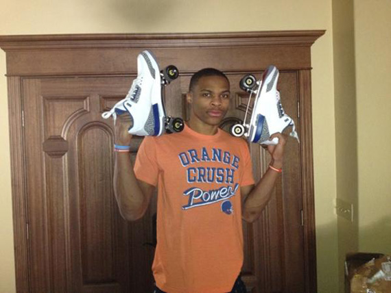 Russell Westbrook's Air Jordan III 'True Blue' Rollerskates