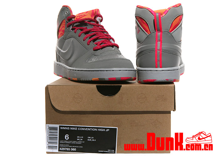 Nike Wmns Convention High Jp Light Charcoal Light Charcoal Cherry Mt 6