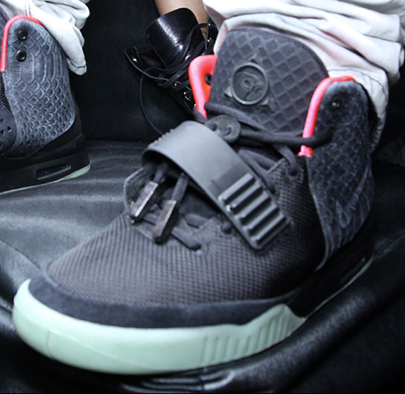 Nike Air Yeezy 2 Black Solar Red On Feet 3