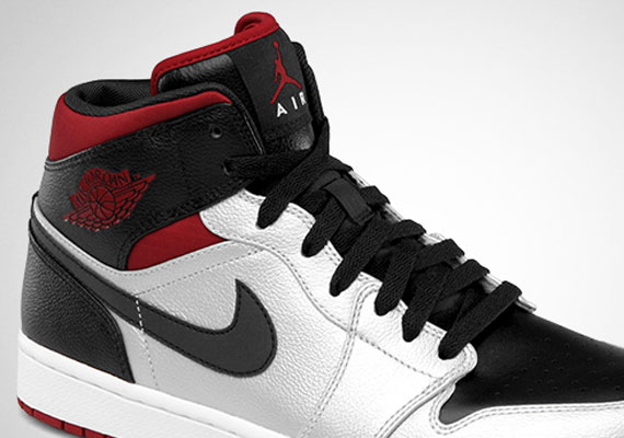 Air Jordan 1 Mid - Metallic Platinum - Black - Gym Red