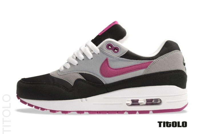 Nike Wmns Air Max 1 Black Rave Pink Wolf Grey Metallic Silver 2