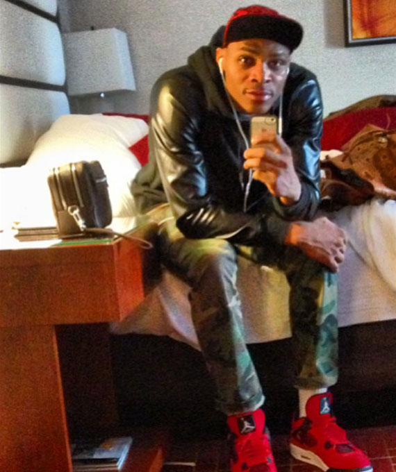 Russell Westbrook In Air Jordan Iv Fire Red Suede