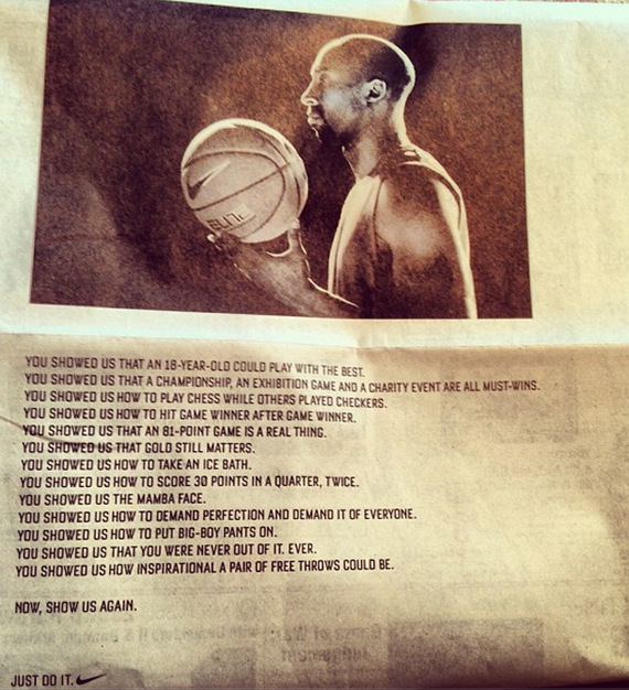 Kobe Bryant Nike Now Show Us Again Newspaper