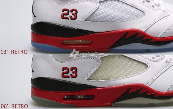 Air Jordan V Fire Red 2006 2013 Comparison 10