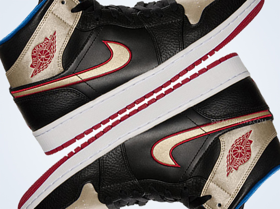 Air Jordan 1 Mid – Black – Gold – Red – Blue