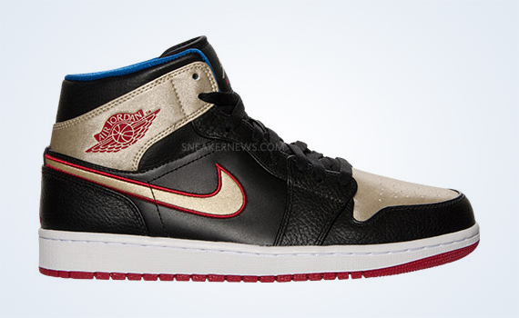 Air Jordan 1 Mid Black Gold Red Blue 05