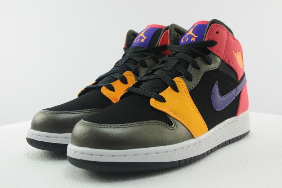 Air Jordan 1 Mid Gs Black Red Purple Yellow 06