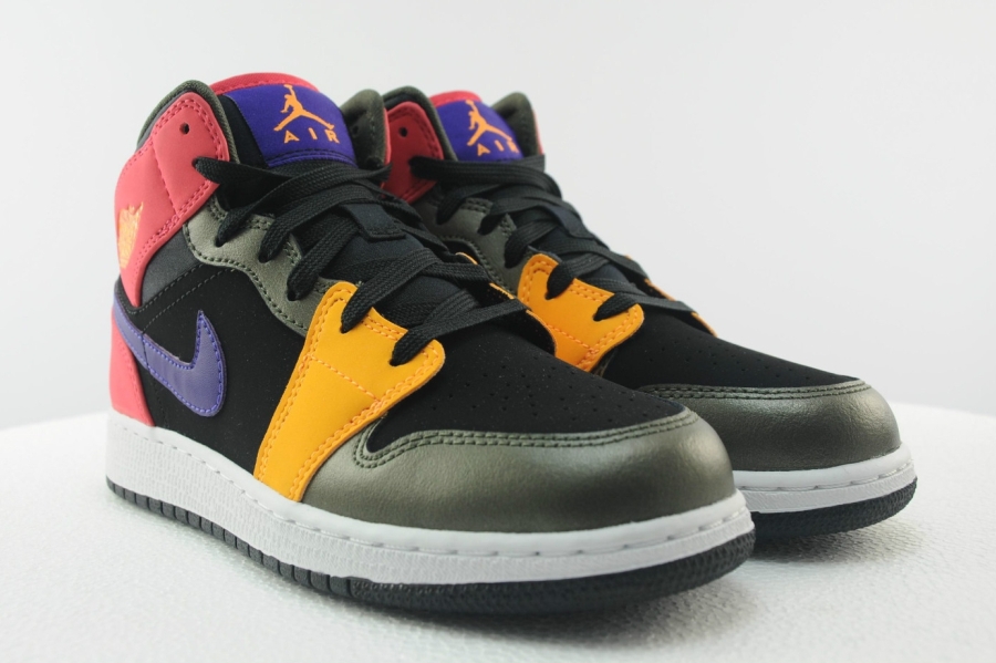 Air Jordan 1 Mid Gs Black Red Purple Yellow 08