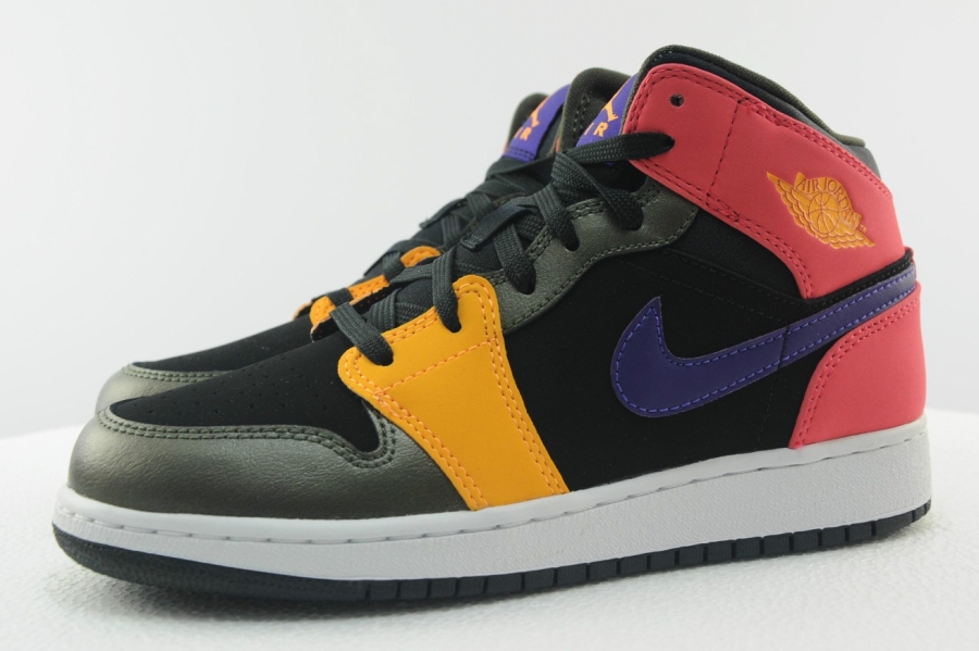 Air Jordan 1 Mid Gs Black Red Purple Yellow 12