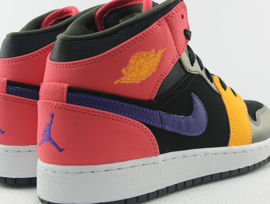 Air Jordan 1 Mid Gs Black Red Purple Yellow