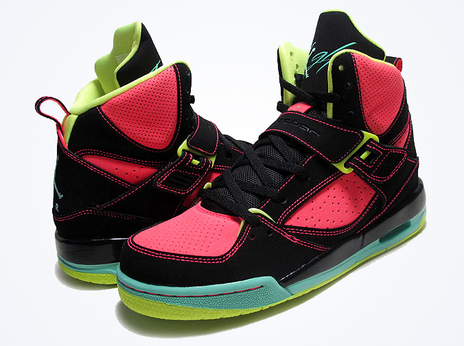 Jordan Flight 45 High Gs Black Green Glow Atomic Red 2