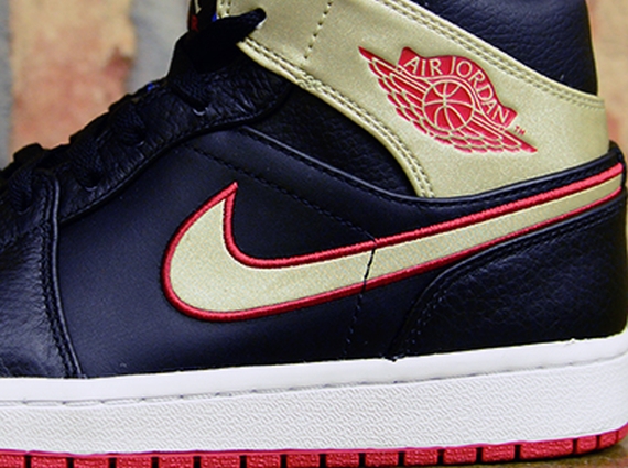 Air Jordan 1 Mid – Black – Gym Red – Metallic Gold