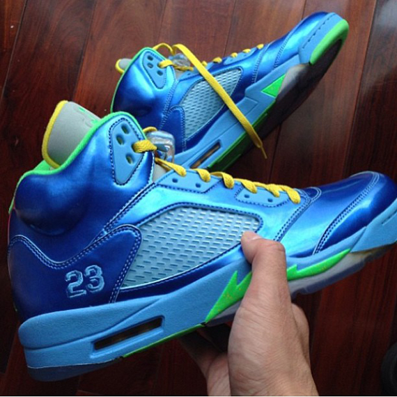 Air Jordan 5 Gs Metallic Blue Yellow Green 2