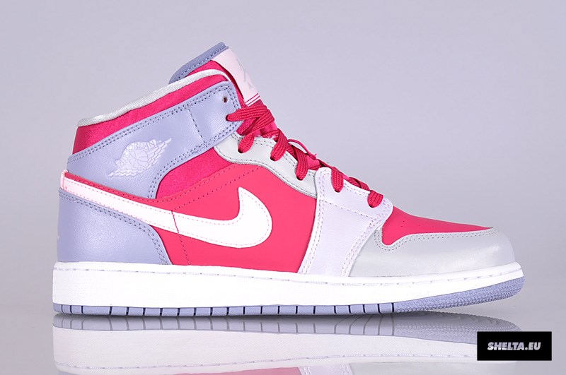 Air Jordan 1 Mid Gs Hyper Fuschia Arctic Pink Pebble Grey Metallic Silver 9