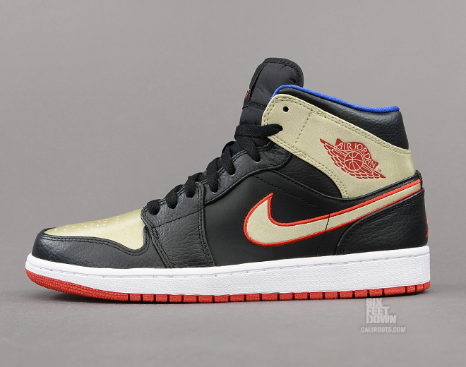Jordan 1 Mid Black Red Gold Blue 6