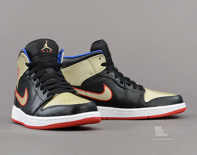 Jordan 1 Mid Black Red Gold Blue 7