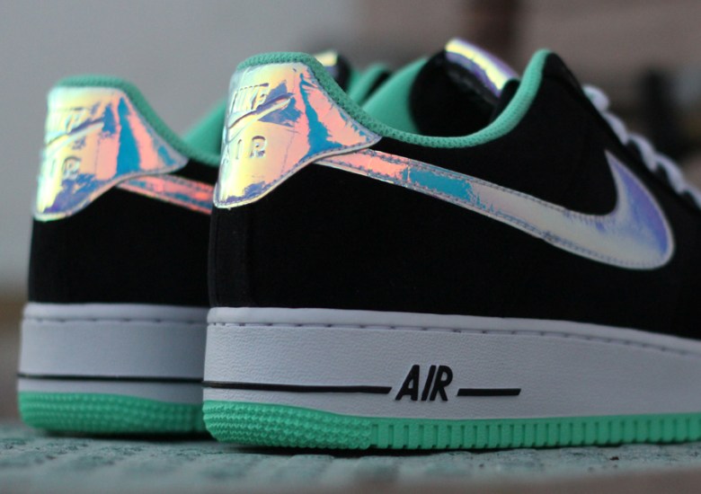 Nike Air Force 1 Low – Black – Shiny Silver – Green Glow