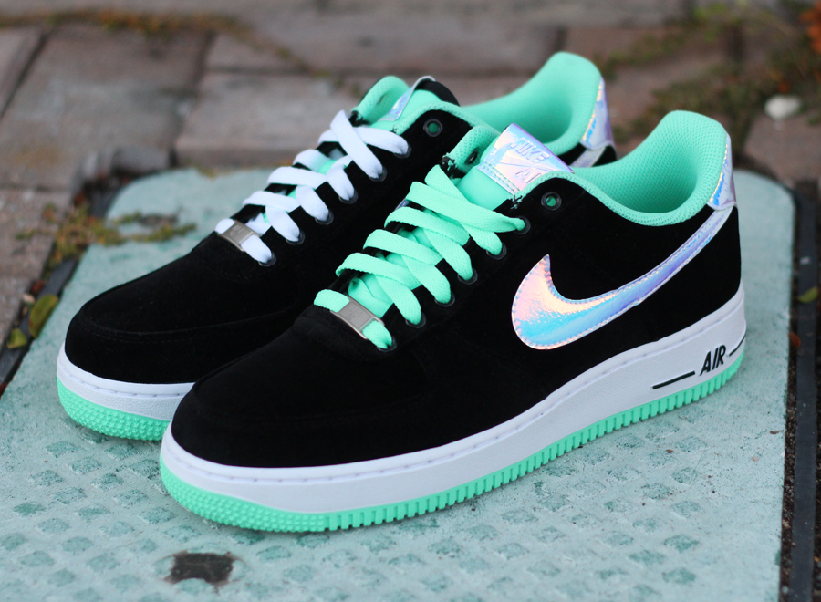 Nike Air Force 1 Low Black Shiny Silver Green Glow 2