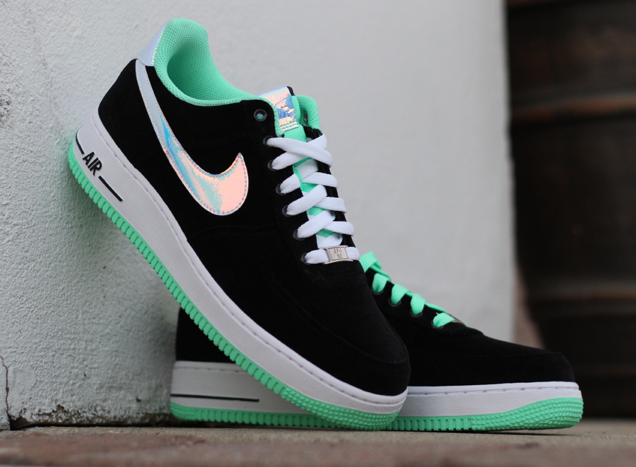 Nike Air Force 1 Low Black Shiny Silver Green Glow 3