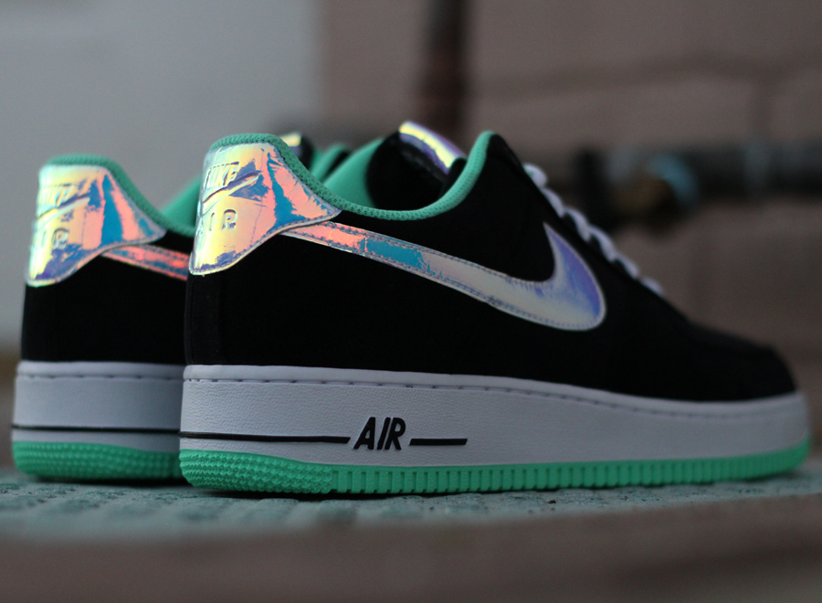 Nike Air Force 1 Low Black Shiny Silver Green Glow 5