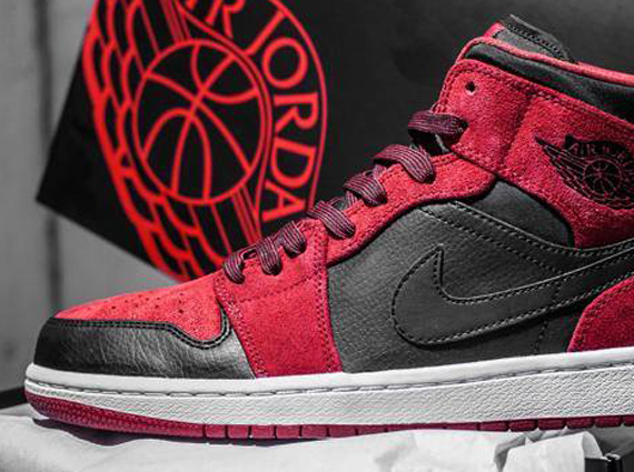 Air Jordan 1 Mid Red Suede Black 1