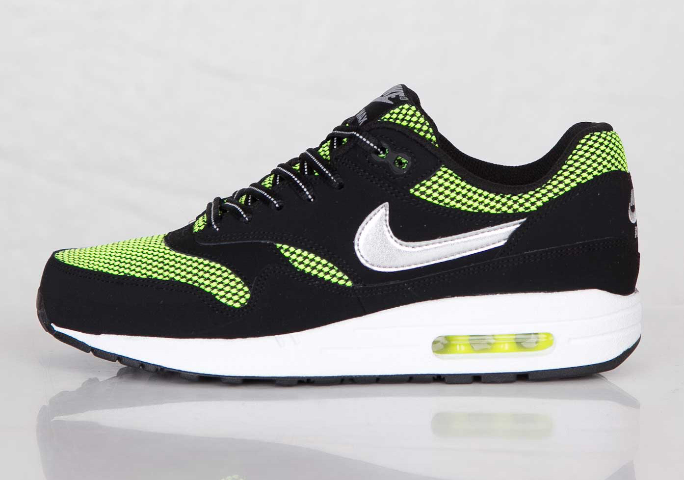 Nike Air Max 1 GS - Black - Volt - Metallic Silver