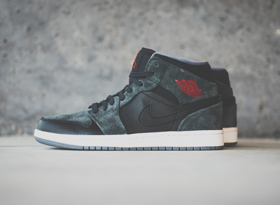 Air Jordan 1 Mid Black Gym Red Charcoal Suede 1