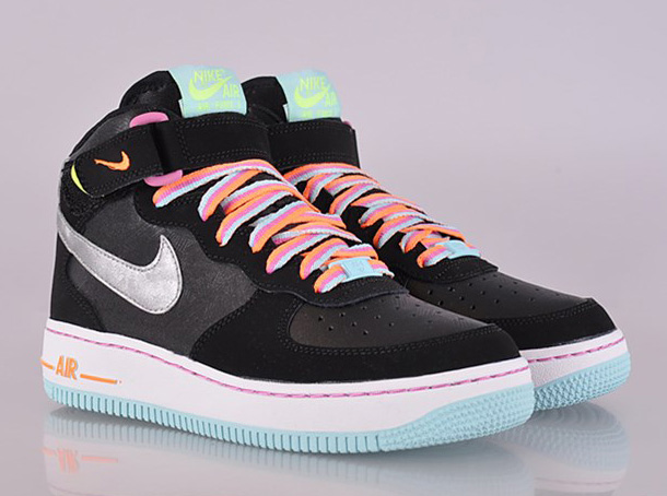 Nike Air Force 1 Mid – Black – Metallic Silver – Glacier Ice – Red Violet