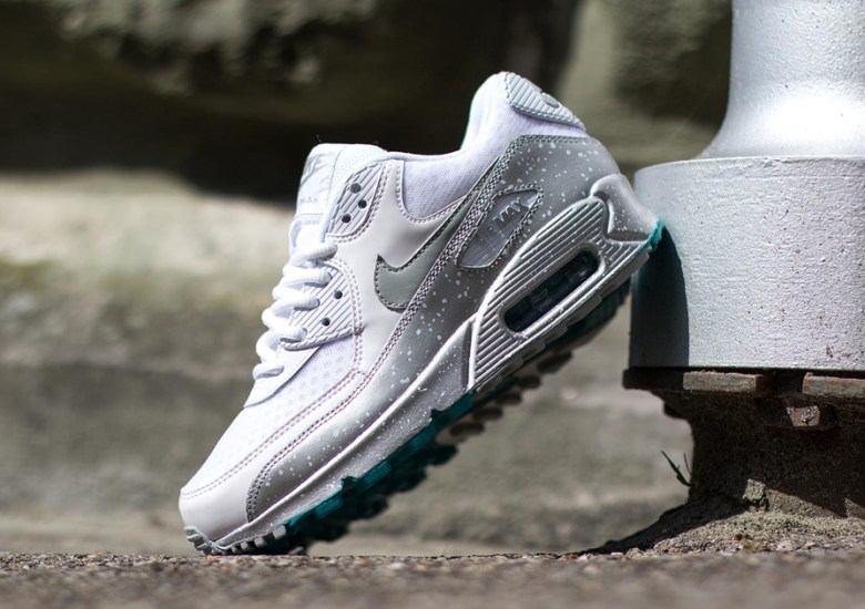 Nike Womens Air Max 90 “Speckle” – White – Metallic Silver – Turbo Green