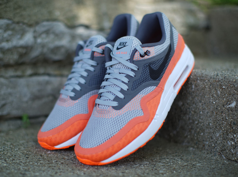 Nike Air Max 1 Breathe - Silver - Black - Dark Grey - Team Orange