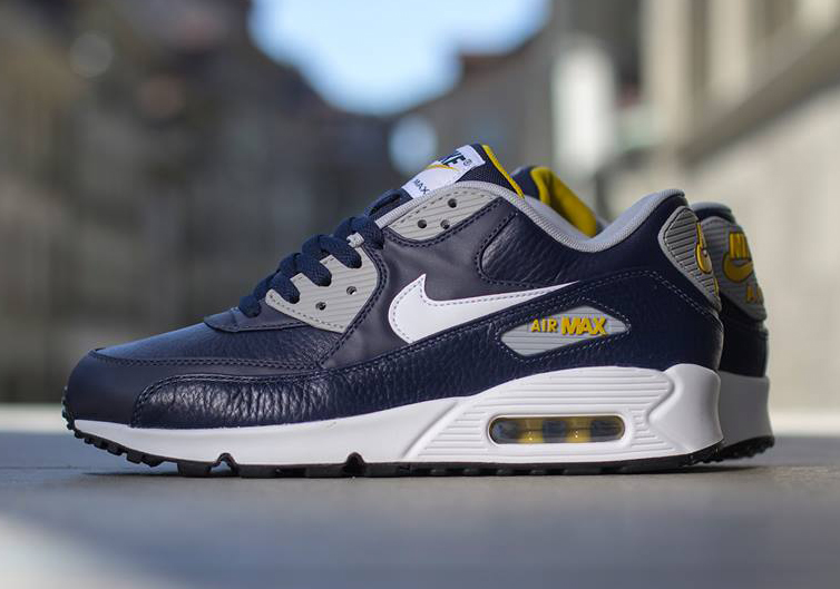 Nike Air Max 90 Leather - Obsidian - Wolf Grey - Gold Loden