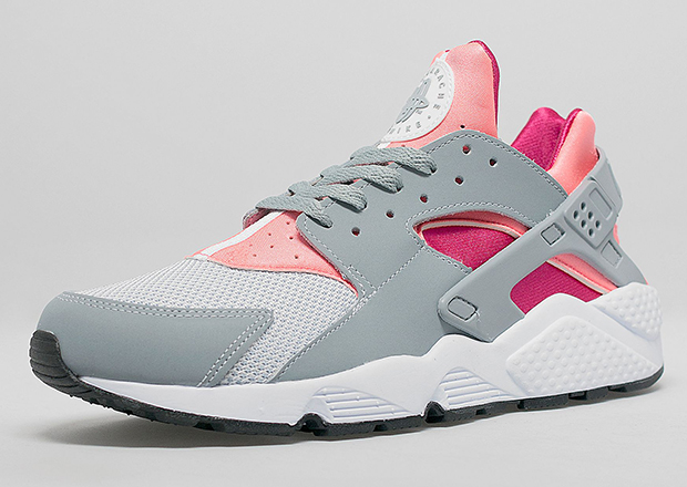 Nike Women's Air Huarache - Light Magnet Grey - Bright Mango - Fuschia