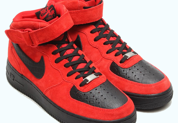 Nike Air Force 1 Mid - Red Suede - Black Python