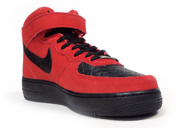 Nike Air Force 1 Mid Red Suede Black Python 3