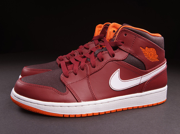 Air Jordan 1 Mid - Team Red - Electric Orange - Deep Burgundy