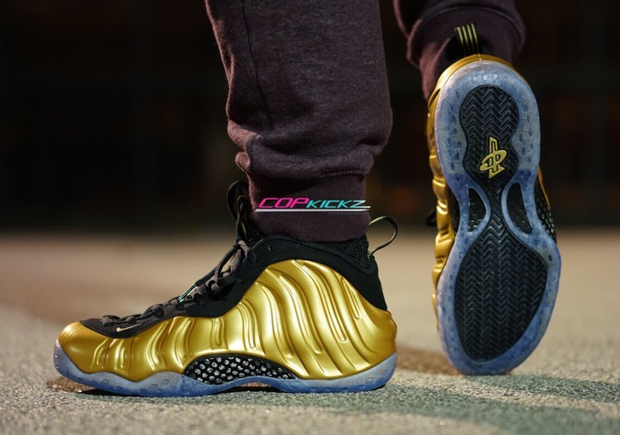 Nike Air Foamposite One Gold On Feet Images 02