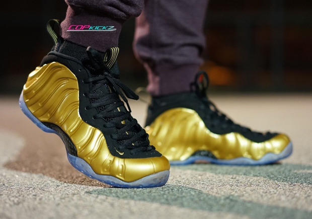 Nike Air Foamposite One Gold On Feet Images 03