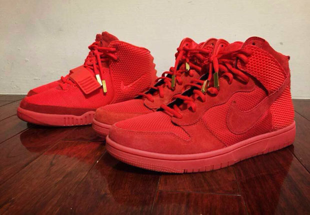 Comparing The Red October Nike Dunk High And Yeezy 2 1