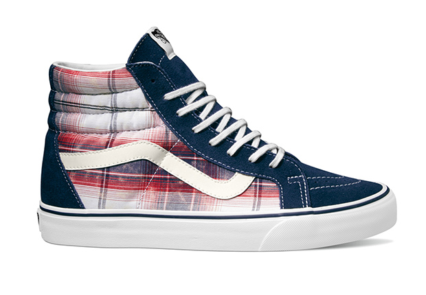 Vans Classics Sk8 Hi Reissue Distressed Plaid Navy Red