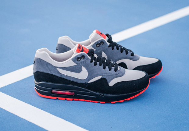 Nike Air Max 1 Leather - Granite - Black - Hot Red